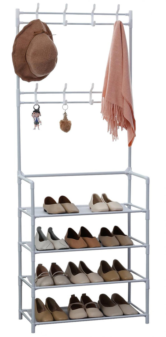 Hallstand Clothes Hanger with 4 Shelves Shoe Rack - 60x155cm