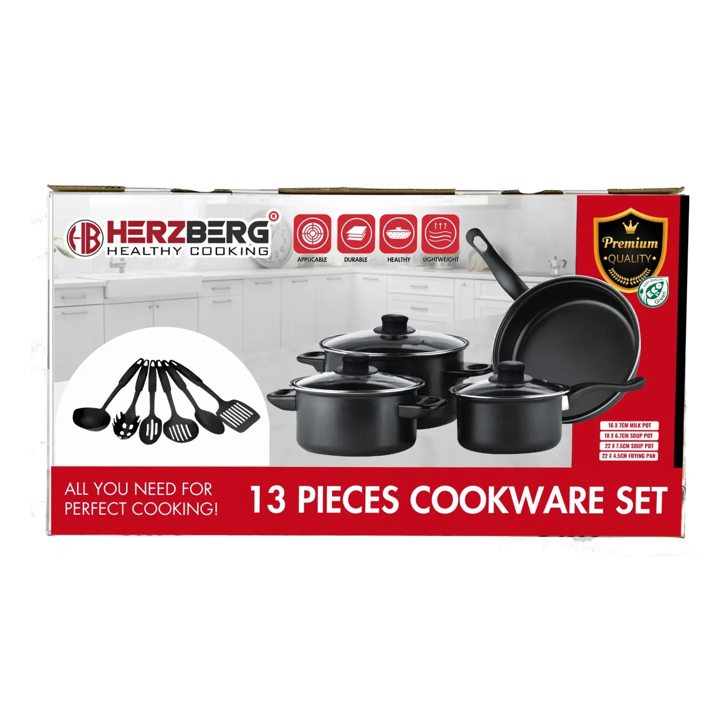 3 Pieces Non-Stick Cookware Set with Nylon Cooking Spoon Set