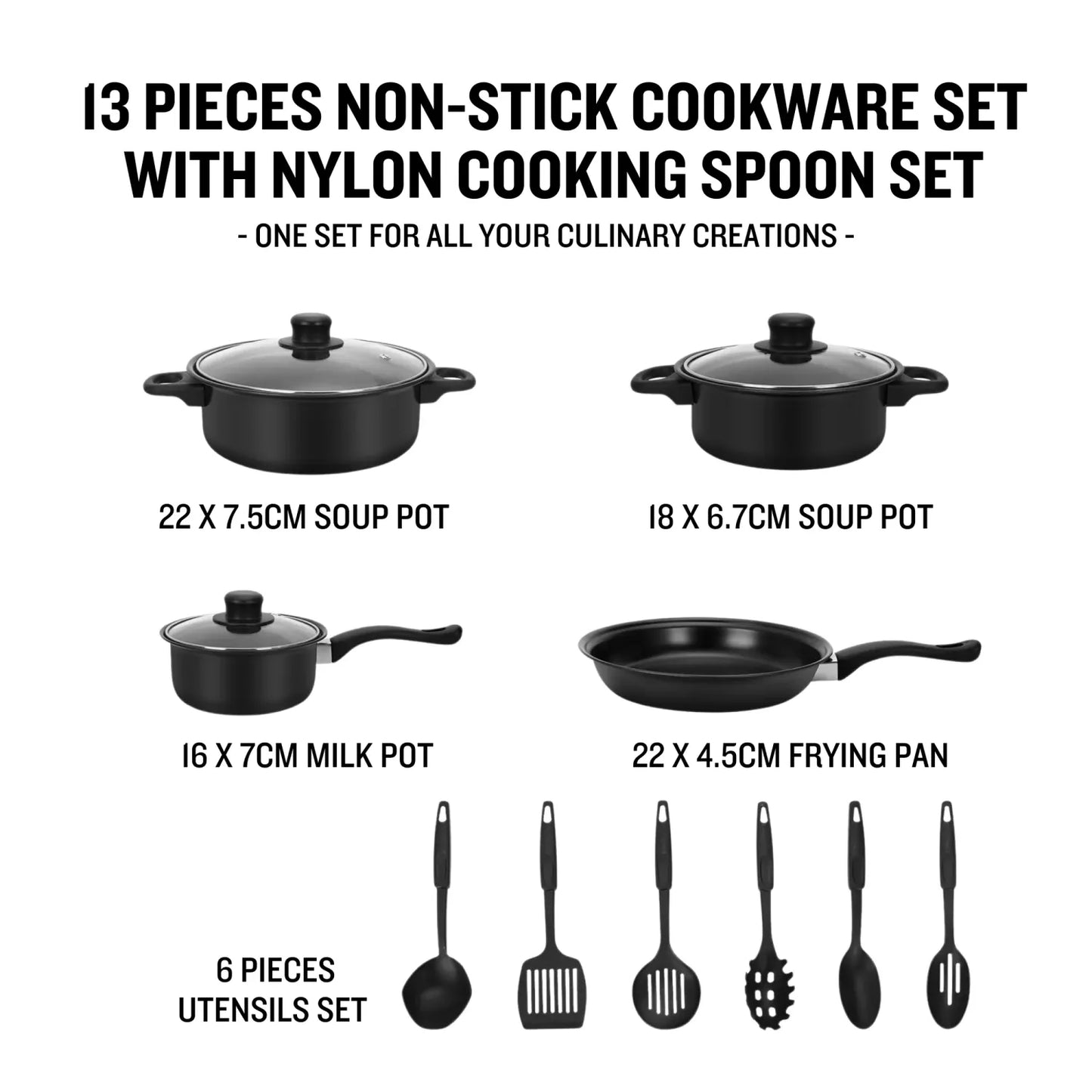3 Pieces Non-Stick Cookware Set with Nylon Cooking Spoon Set