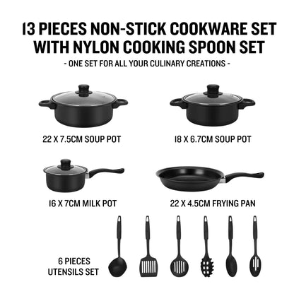 3 Pieces Non-Stick Cookware Set with Nylon Cooking Spoon Set