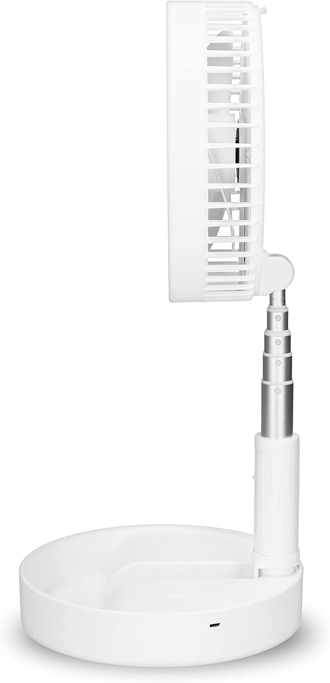 20cm Stand Fan, Plastic Blades, 2-in-1 Table & Tripod fan, Adjustable Height, Foldable, 7200mAh Li-Ion battery, White