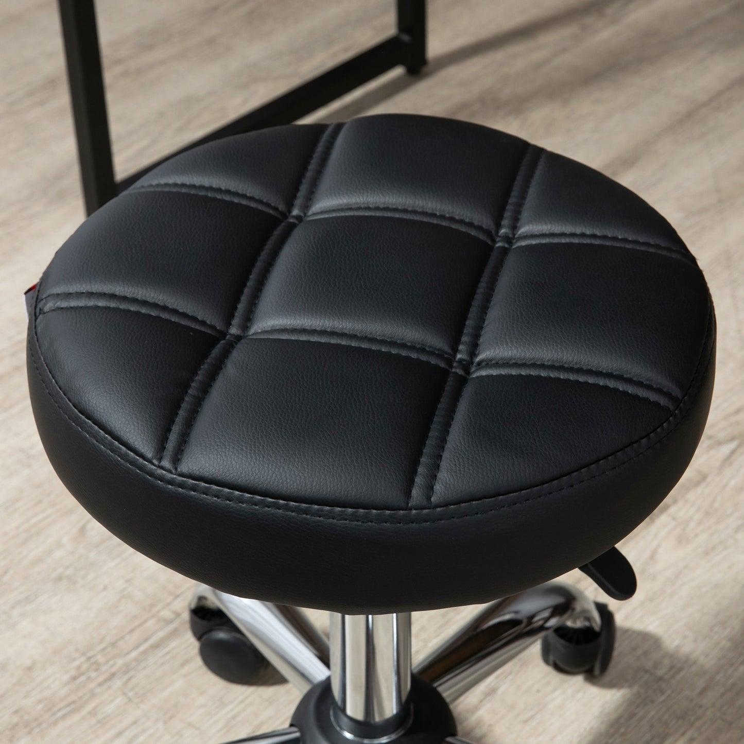 Black Beauty / Tattoo Round Swivel Stool with Wheels, Adjustable Height and Eco Leather Cover, Black