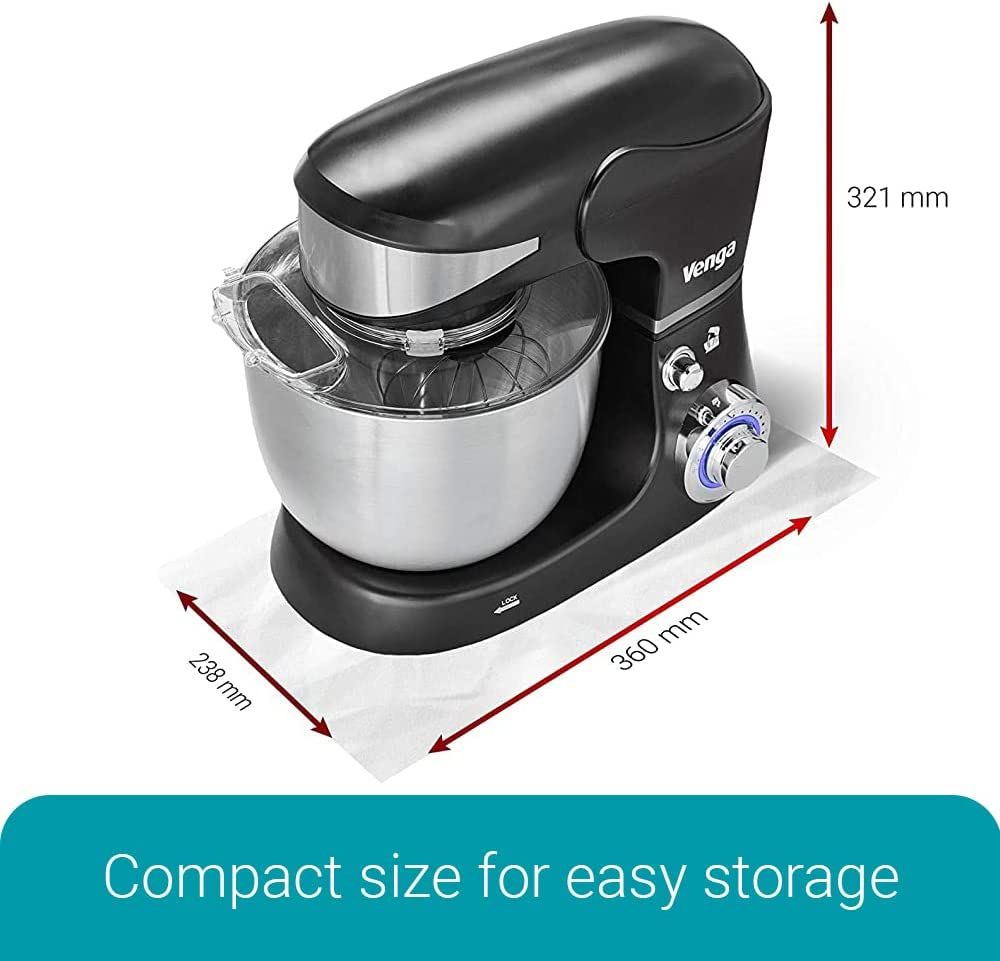 1600W 6-Speed Stainless Steel Stand Mixer 6L - Black