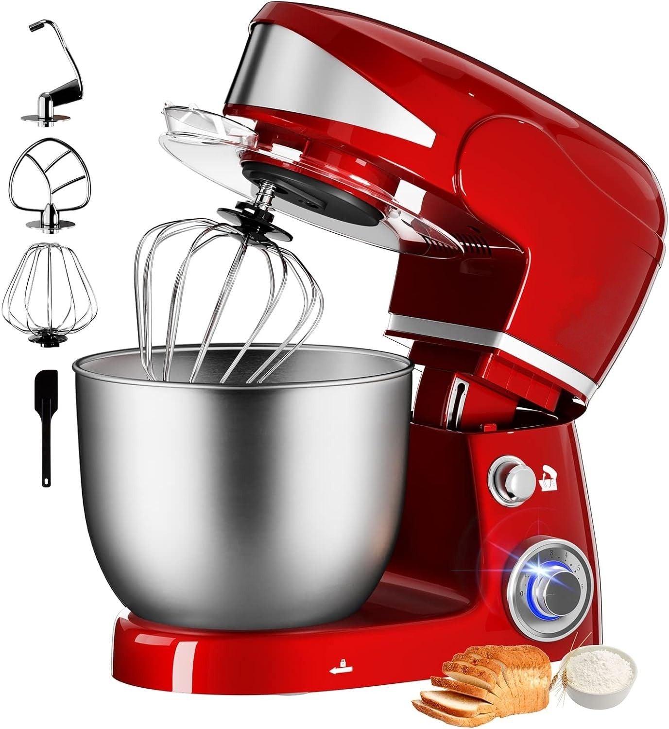 1600W 6-Speed Stainless Steel Stand Mixer 6L - Red