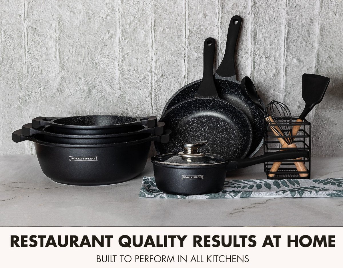 RoyaltyLine BS1010M Marble-Coated Cookware Set – 10 Pcs