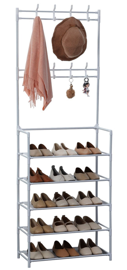Hallstand Clothes Hanger with 5 Shelves Shoe Rack - 60x173cm