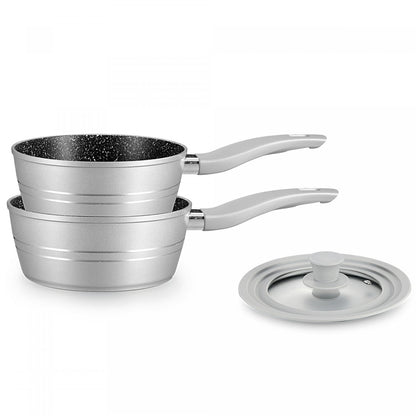 Royalty Line RL-FS2M: 3 Pieces Saucepan Set with Marble Coating Gray