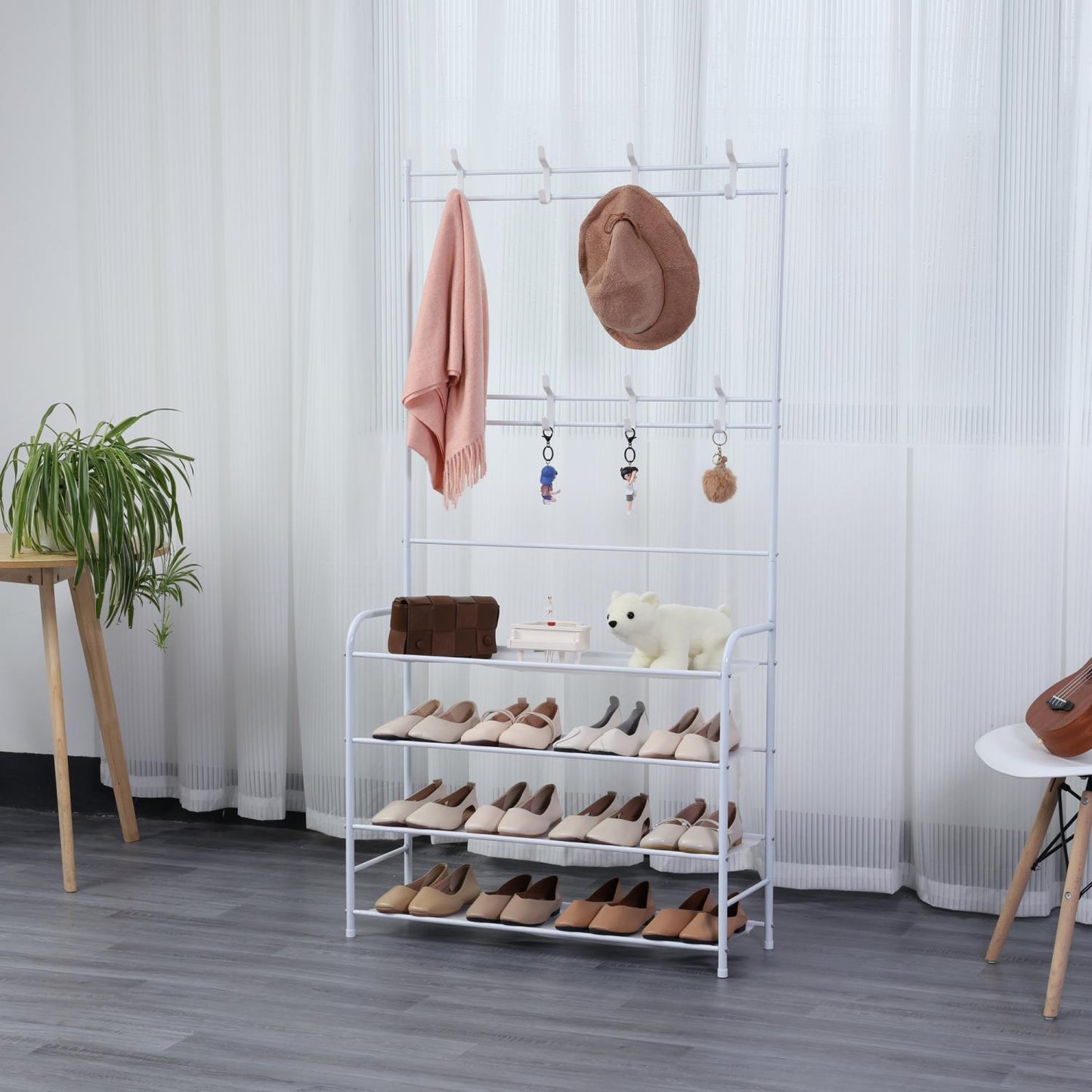 Herzberg 4-Tier Entryway Coat Rack and Hallway Storage Rack Organizer - 80x153cm