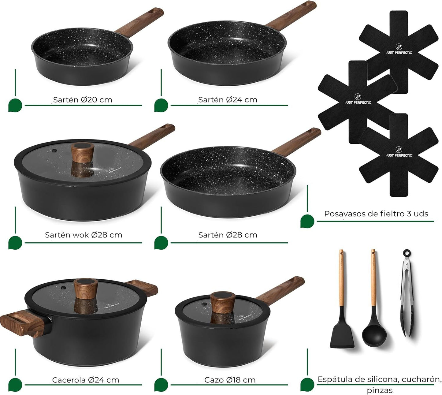 Just Perfecto JL-111: 15 Pieces Granite Cookware Set - Black