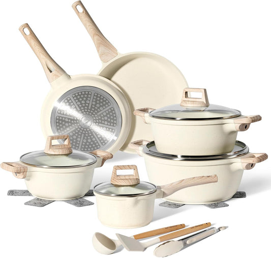Just Perfecto JL-28: 15 Pieces Granite Cookware Set - Biege