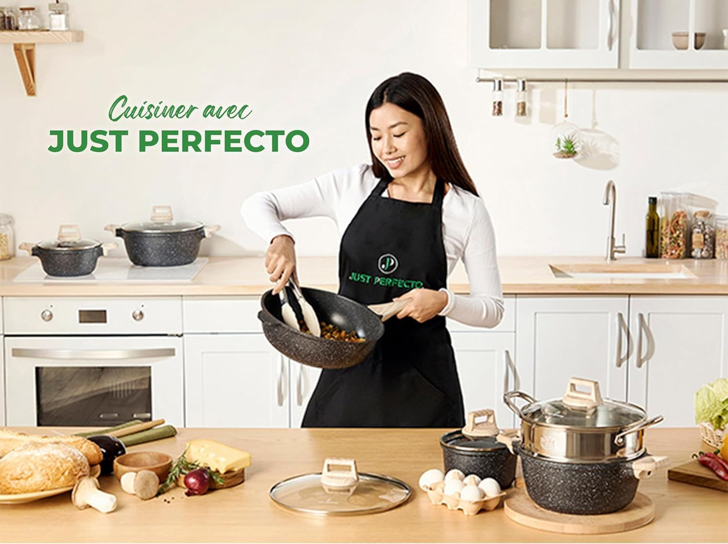 Just Perfecto JL-42: 2 Pieces Granite Frying Pan (20/24cm) - Black