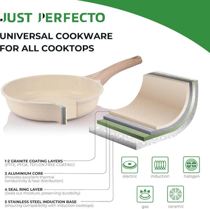 Just Perfecto JL-28: 15 Pieces Granite Cookware Set - Biege