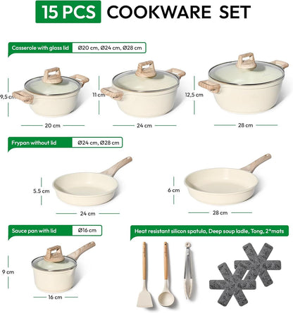 Just Perfecto JL-28: 15 Pieces Granite Cookware Set - Biege