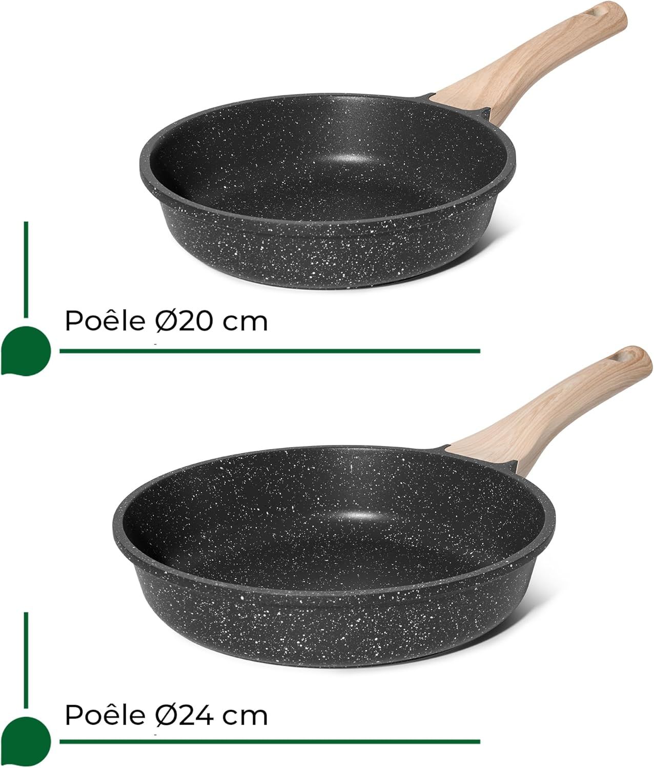 Just Perfecto JL-42: 2 Pieces Granite Frying Pan (20/24cm) - Black