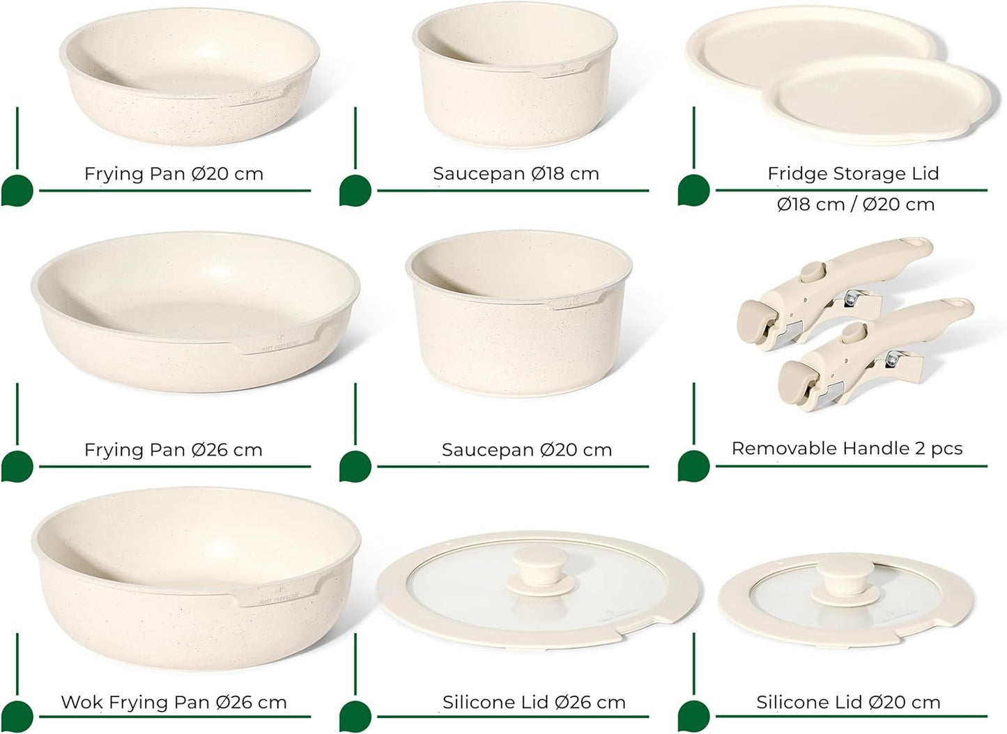 Just Perfecto JL-999: 11 Pieces Granite Cookware Set - Biege