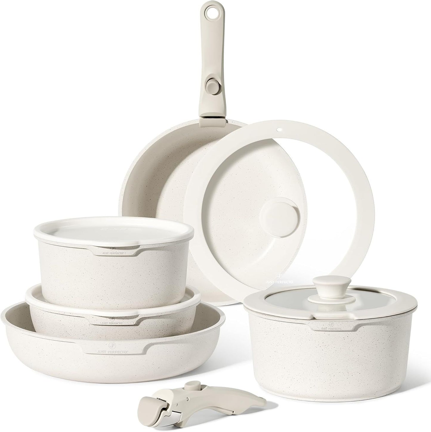 Just Perfecto JL-999: 11 Pieces Granite Cookware Set - Biege