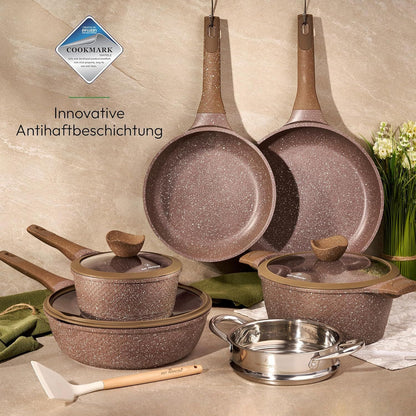 Just Perfecto JL-26: 14-Piece Granite Cookware Set - Brown