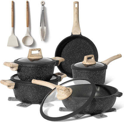 Just Perfecto JL-889: 14 Pieces Granite Cookware Set - Black