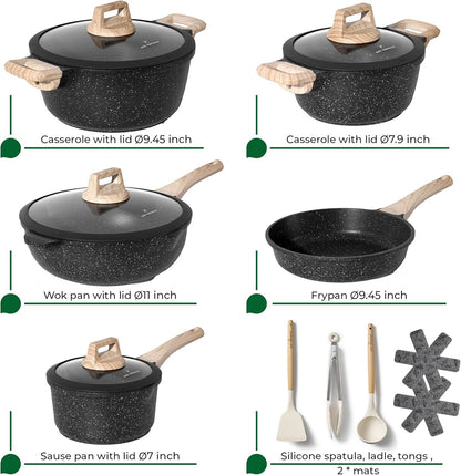 Just Perfecto JL-889: 14 Pieces Granite Cookware Set - Black