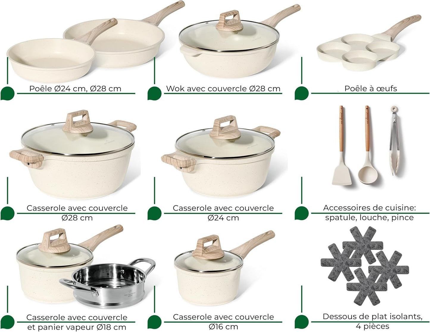 Just Perfecto JL-721: 21 Pieces Granite Cookware Set - Biege