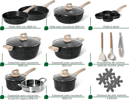 Just Perfecto JL-722: 21-Piece Granite Cookware Set - Black