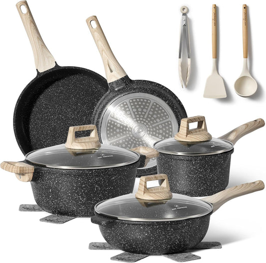 Just Perfecto JL-32: 13 Pieces Granite Cookware Set - Black