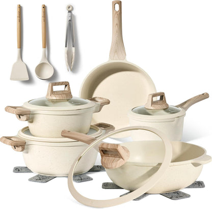 Just Perfecto JL-888: 14 Pieces Granite Cookware Set - Biege