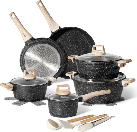 Just Perfecto JL-27: 15 Pieces Cookware Set - Black