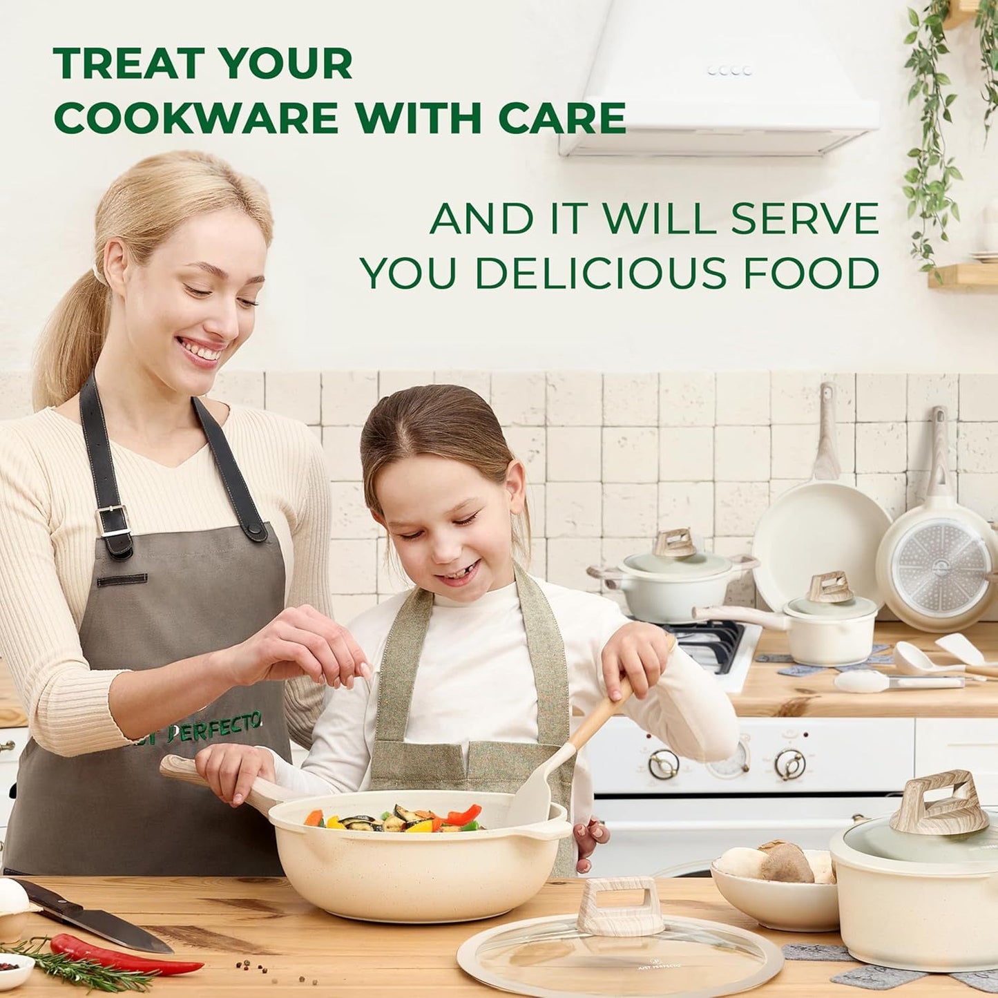 Just Perfecto JL-888: 14 Pieces Granite Cookware Set - Biege