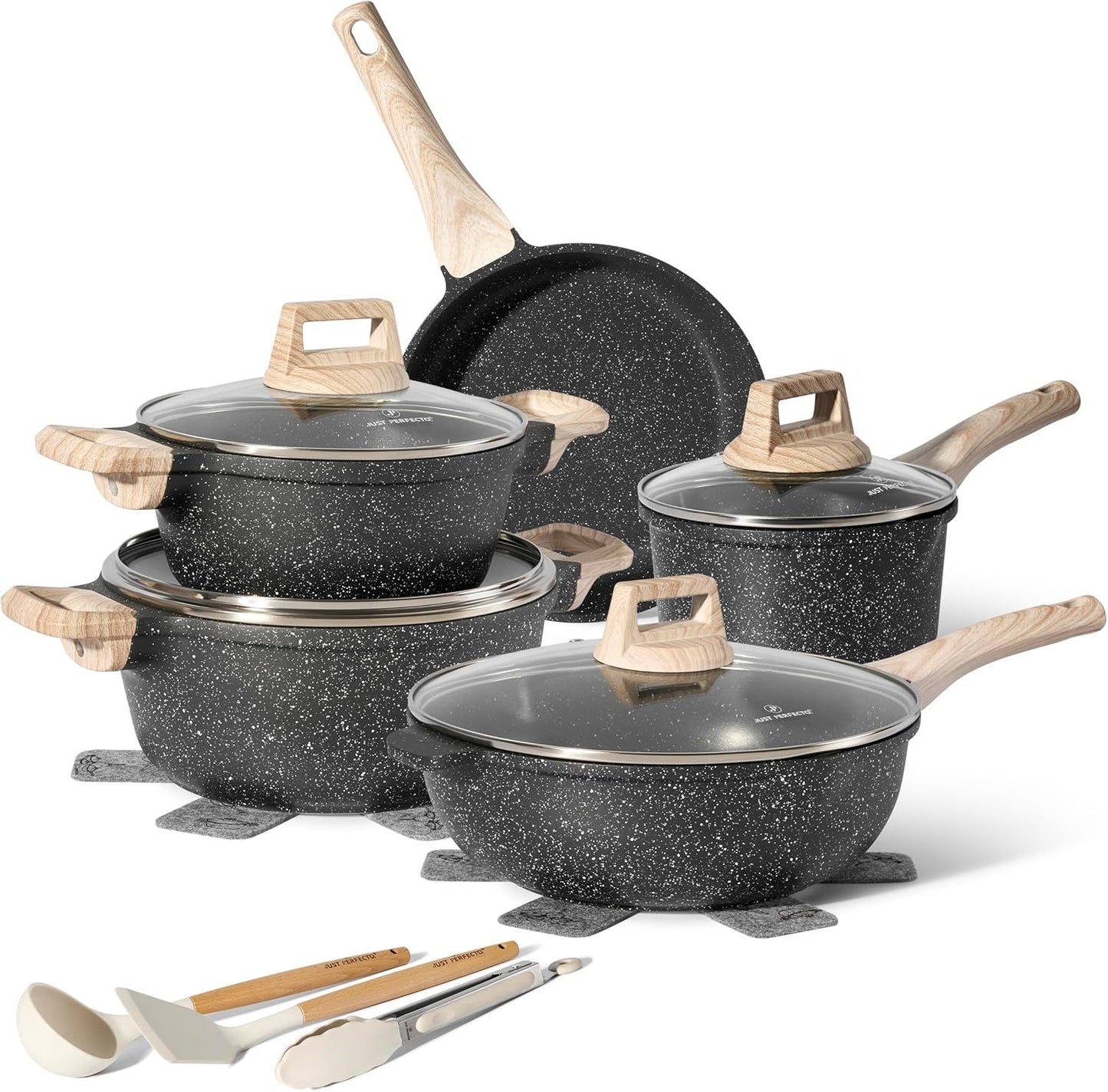Just Perfecto JL-778: 14 Pieces Granite Cookware Set - Black