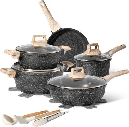 Just Perfecto JL-778: 14 Pieces Granite Cookware Set - Black