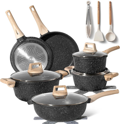 Just Perfecto JL-789: 15 Pieces Granite Cookware Set - Black