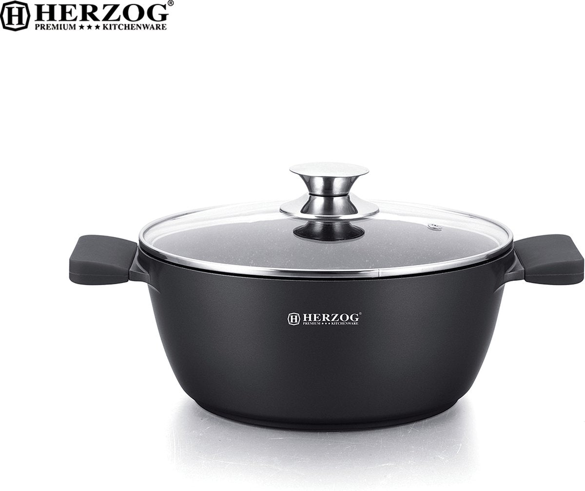 Herzog 16STM-BK Black Marble Cookware Set – 16 Pieces