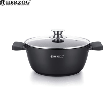 Herzog 16STM-BK Black Marble Cookware Set – 16 Pieces