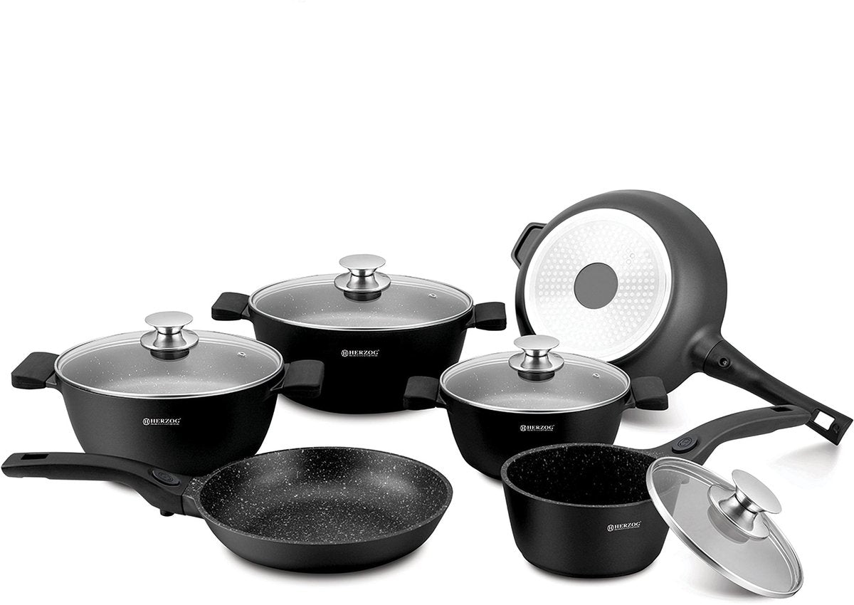 Herzog 16STM-BK Black Marble Cookware Set – 16 Pieces
