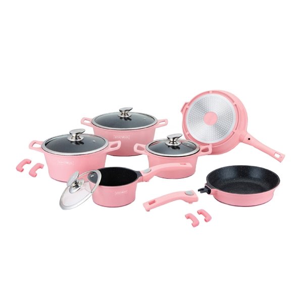 Royaltyline ES2014M-PK 6-Piece Cast Aluminum Cookware Set – Pink
