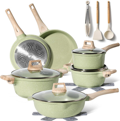 Just Perfecto JL-787: 15 Pieces Granite Cookware Set- Green