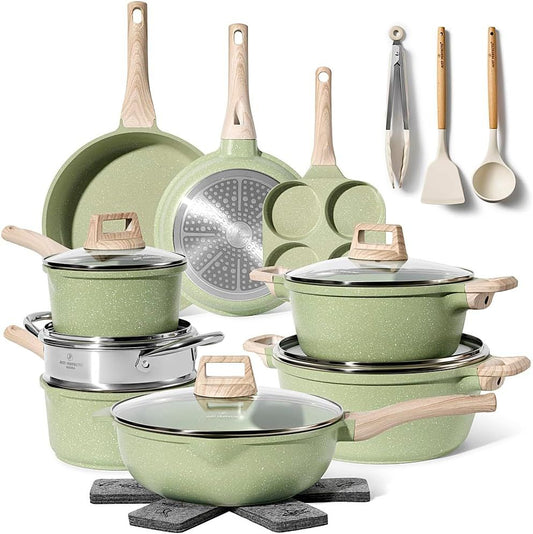 Just Perfecto JL-723: 21 Pieces Granite Cookware Set - Green