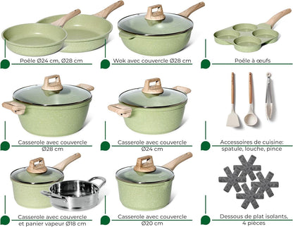 Just Perfecto JL-723: 21 Pieces Granite Cookware Set - Green
