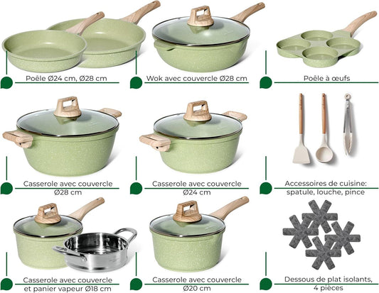 Just Perfecto JL-723: 21 Pieces Granite Cookware Set - Green
