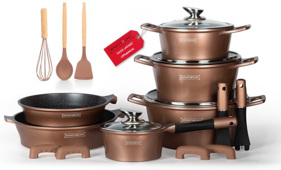 6pc Set Cast Aluminum Cookware Copper, Brown