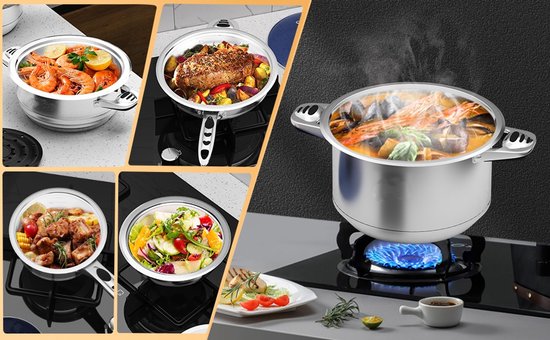 16 pcs, Cookware Set, Dishwasher-safe, Induction-ready, Silver