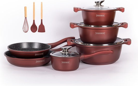10 Pieces Ceramic Coated Cookware Set Burgundy, Royalty Line RL-BS1010M