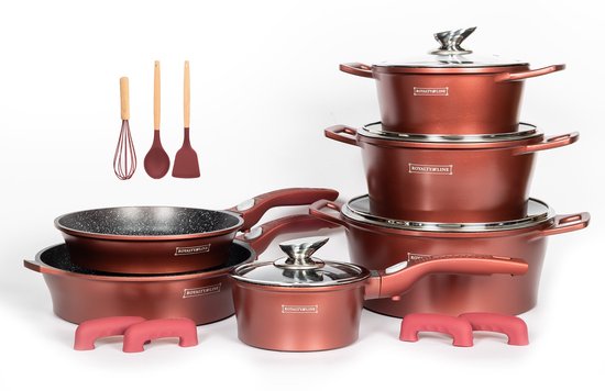 14 pcs, cookware set, Burgundy, Red, Royalty Line