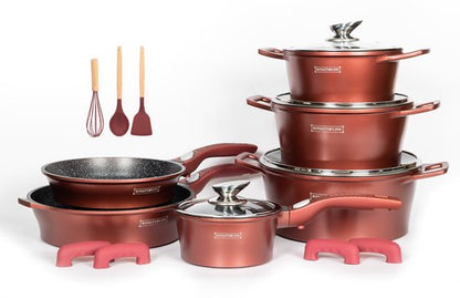 14 pcs, cookware set, Burgundy, Red, Royalty Line