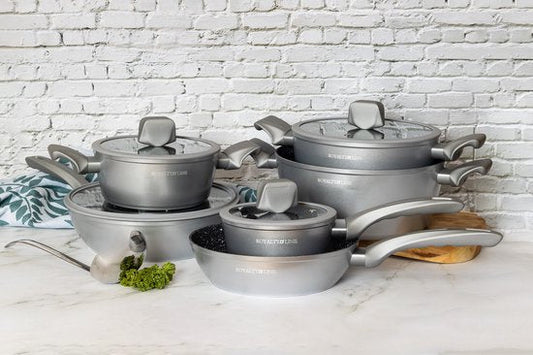 10 pcs, Cookware Set, Marble-coated, Induction-ready, Silver, ROYALTYLINE