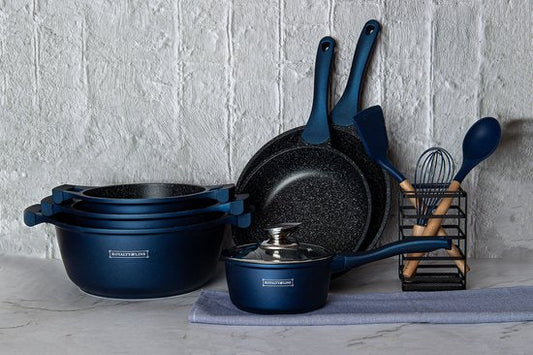 10 pcs, Cookware set, Marble-coated, Dishwasher-safe, Induction-ready, Blue, ROYALTYLINE