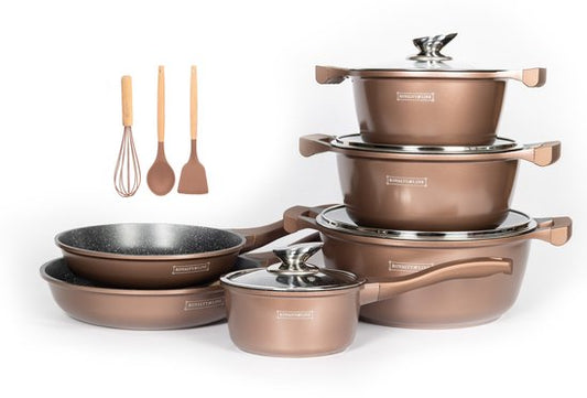 13 Pcs, Marble-coated Set Cookware, Induction-ready, Brown, ROYALTYLINE