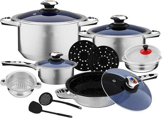 16 pcs, Cookware Set, Dishwasher-safe, Induction-ready, Silver