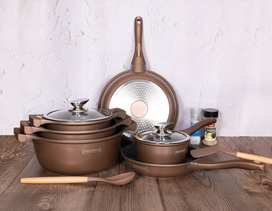 13 Pcs, Marble-coated Set Cookware, Induction-ready, Brown, ROYALTYLINE